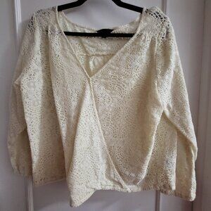 American Eagle Ivory Floral Crochet Faux-Wrap Blouse - XL
